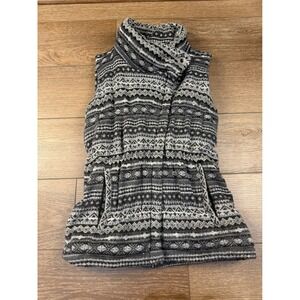 Athleta Nordic Down About Fair Isle Vest Black Gray White Size S Goose Down Fill